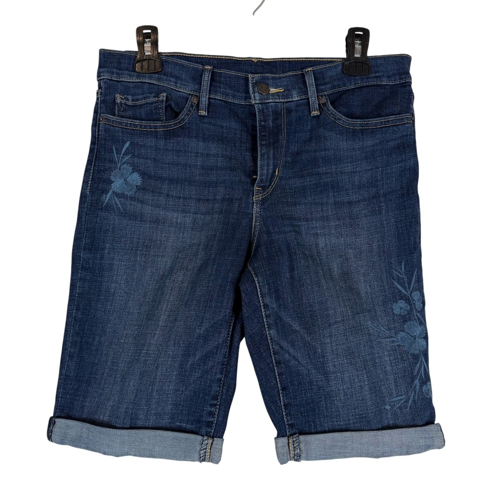Levi's Bermuda Shorts Womens 29 Blue Denim Floral Embroidered Cuffed Stretch